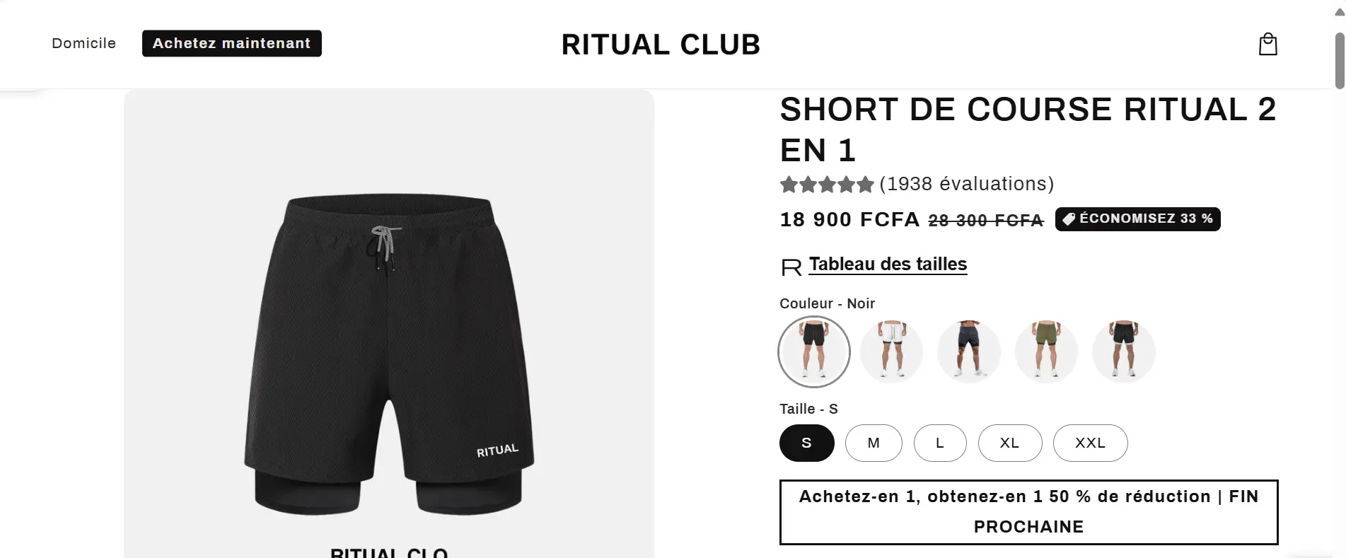 Club Ritual est une boutique en ligne anglophone par GROUP CHARISMA DIGITAL, active depuis peu, spécialisée dans les shorts de running 2‑en‑1 (short extérieur avec compression intérieure)